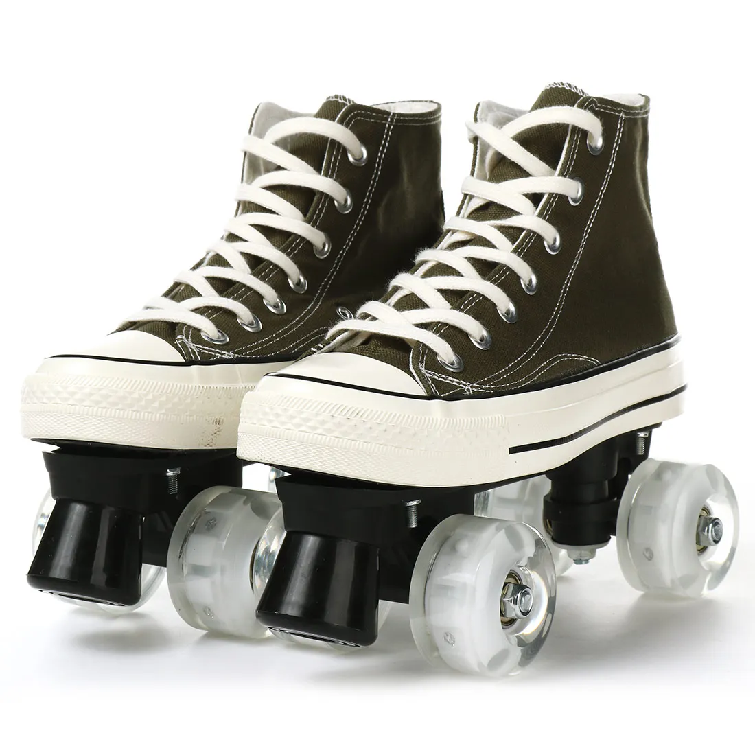 

2021 Women Canvas Girls Flashing Quad Roller Skates Skating Shoes Sneaker 4 Wheels 2 Row Line Outdoor Gym Sports Mens Beginner