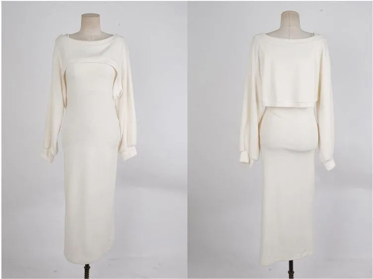 

Korean Knitted 2 Piece Skirt Set Women Loose Pullover Short Tops Sheath Tank Long Pencil Dress Elegant Ladies Casual 2 Piece Set