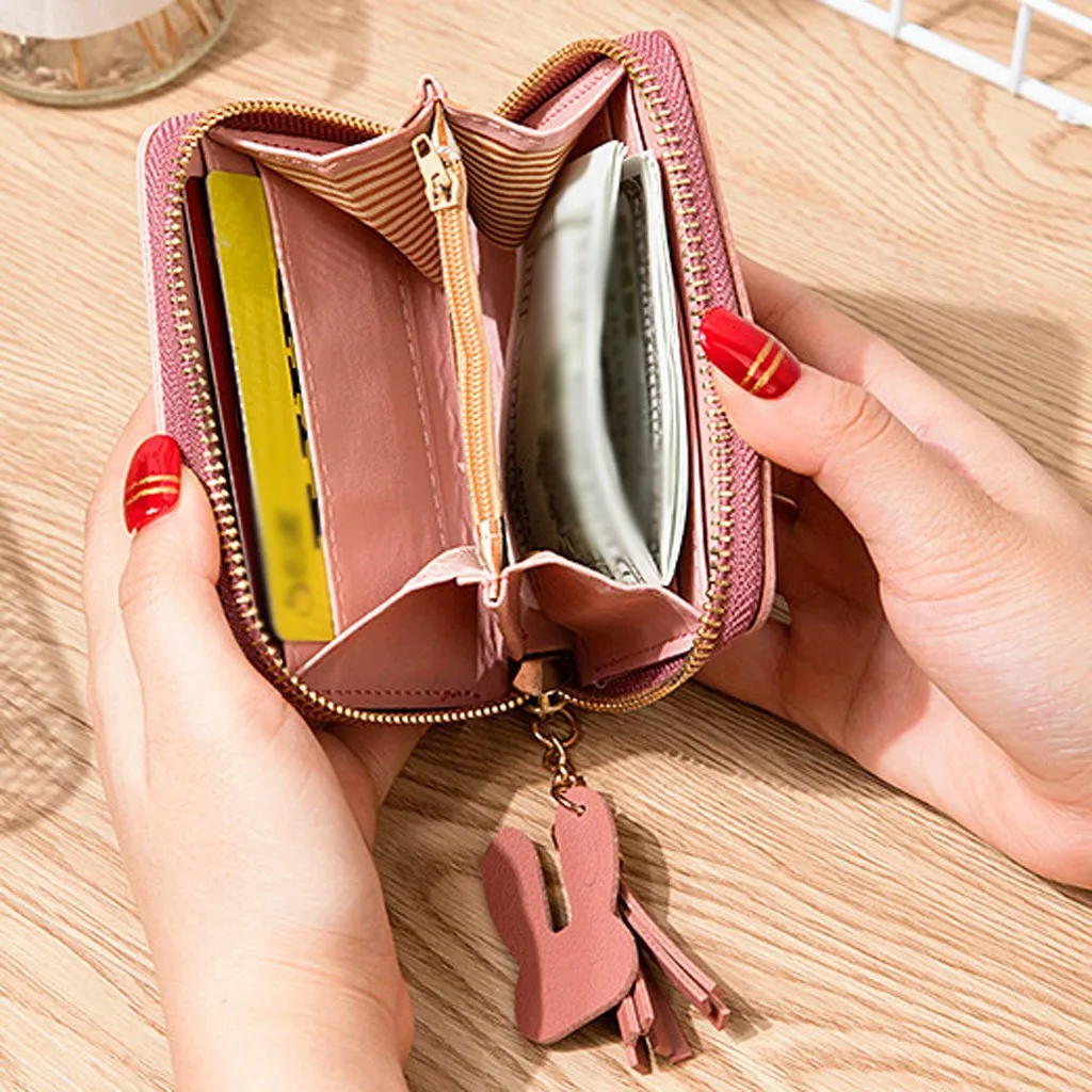 Женский уличный модный тренд однотонный кожаный кошелек с бахромой для карт