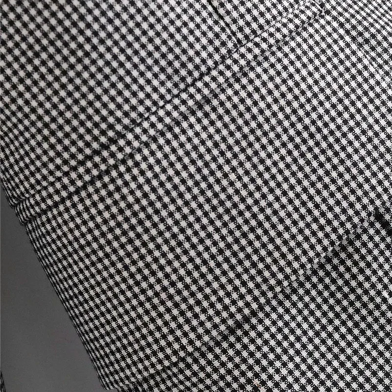 

2021 Autumn Winter Cool Color Houndstooth Double-breasted Blazer Office Lady Retro Full Pocket Loose 3D Tailored Workplace OL