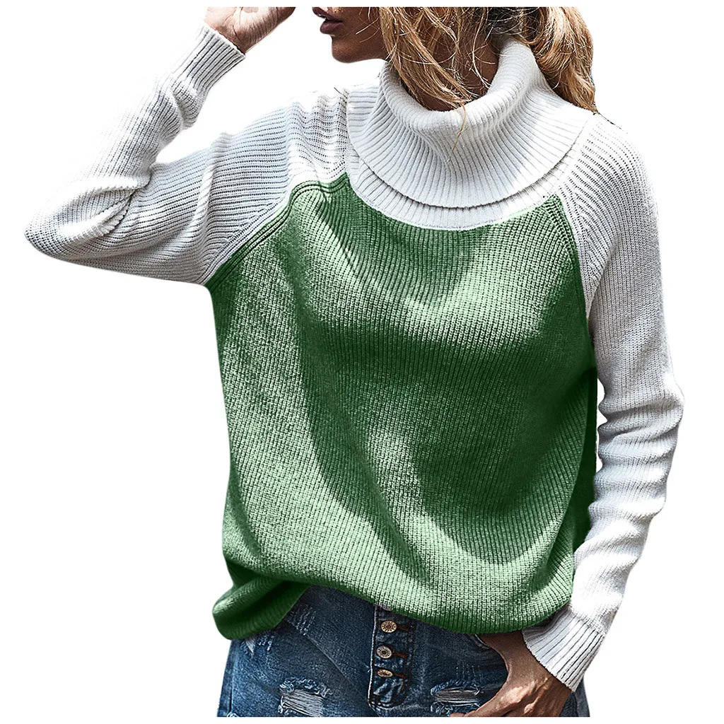 

#65 Womens Casual Long Sleeve Knitted Sweater Color Block Loose Pullover Tops Winter Women's Loose Natural Suteres