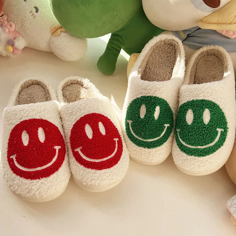 Женские меховые тапочки Smile Deco зимние пушистые с улыбкой короткие плюшевые туфли