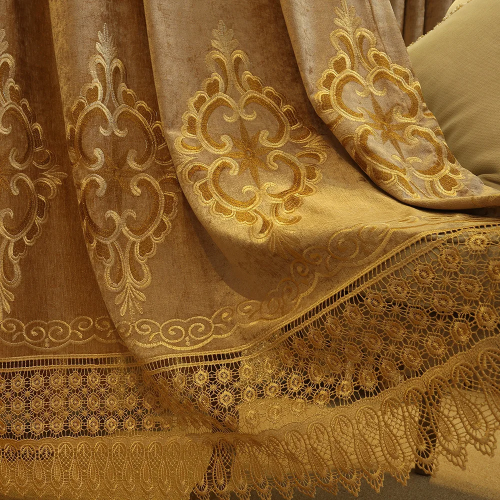 

Chinese Style Embroidered Curtain, European Style Blackout Chenille Curtain Fabric, Custom Living Room Bedroom Curtain