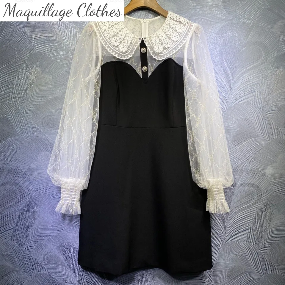 

Женское платье с воротником «Питер Пэн», демисезонное Сетчатое платье высокого качества с рукавами, C663