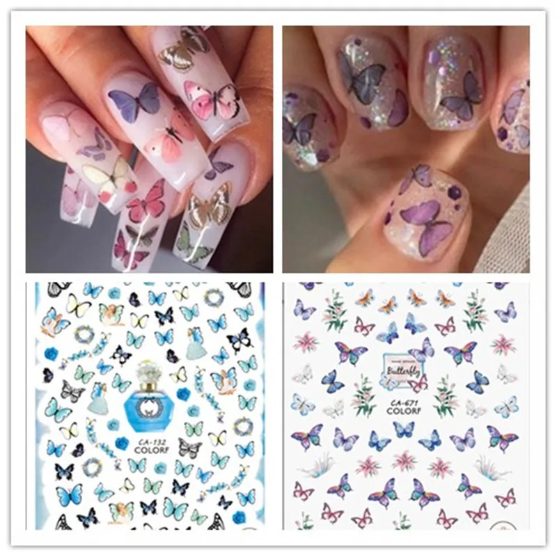 

Newest CA 478 butterfly design 3D nail art sticker decal stamping back gule DIY nail decoration tips