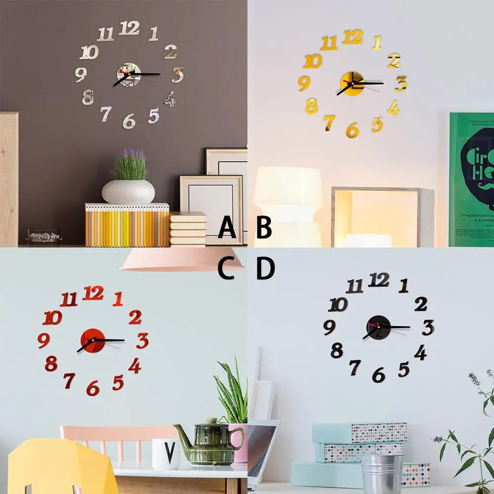 40cm PVC Self-adhesive Silver DIY 3D Roman Numbers Acrylic Mirror Wall Sticker Clock Home Decor Happy Promotion Gifts 19Apr1 | Дом и сад