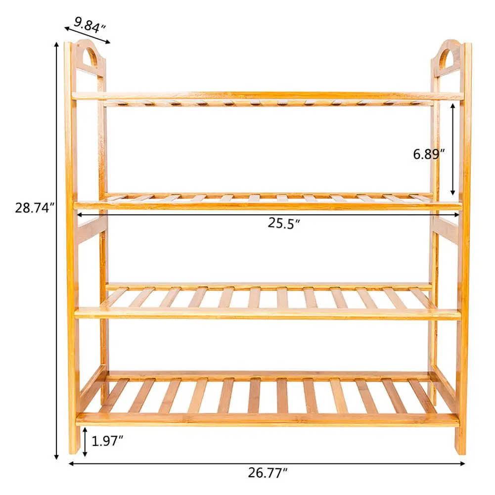 

Concise 12-Batten 4 Tier Bamboo Shoe Rack Entryway Shoe Shelf Holder Modern Shoes Storage Organizer Home Furniture