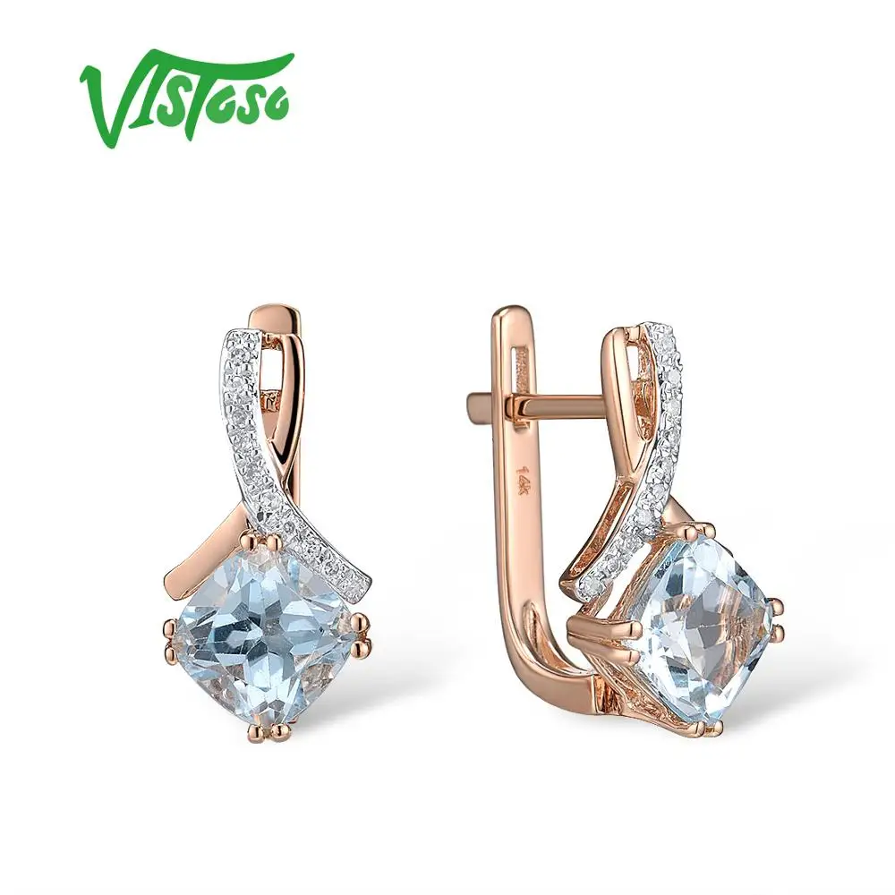 VISTOSO золотые серьги для женщин подлинные 14K 585 розовое золото Сияющий гранат сверкающие алмазные серьги обручальные свадебные украшения