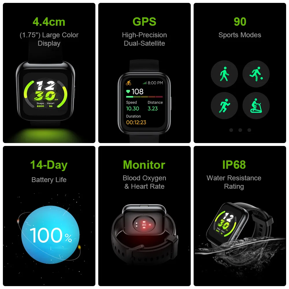 realme watch 2 pro smart watch ip68 water proof 90 sports modes 14 day battery life 1 75 large color display sport smartwatch free global shipping