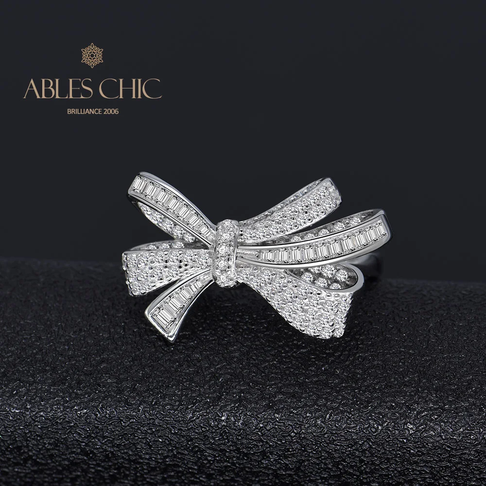 

Solid 925 Silver Lab Diamonds Bow Knots Wedding Ring 5A Zircon Bridal Butterfly Bowknot Women Engagement Rings S2R1S2R1090
