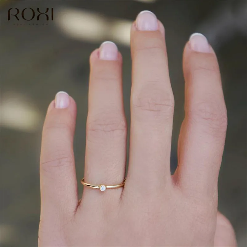 ROXI натуральная кольца из стерлингового серебра 925 для женщин круглые циркониевые хрустальные кольца украшения для пальцев тонкие изящные свадебные кольца Anillos