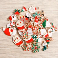 10pcslot enamel christmas tree santa claus charms for diy making pendants necklaces earrings bracelets handmade jewelry finding