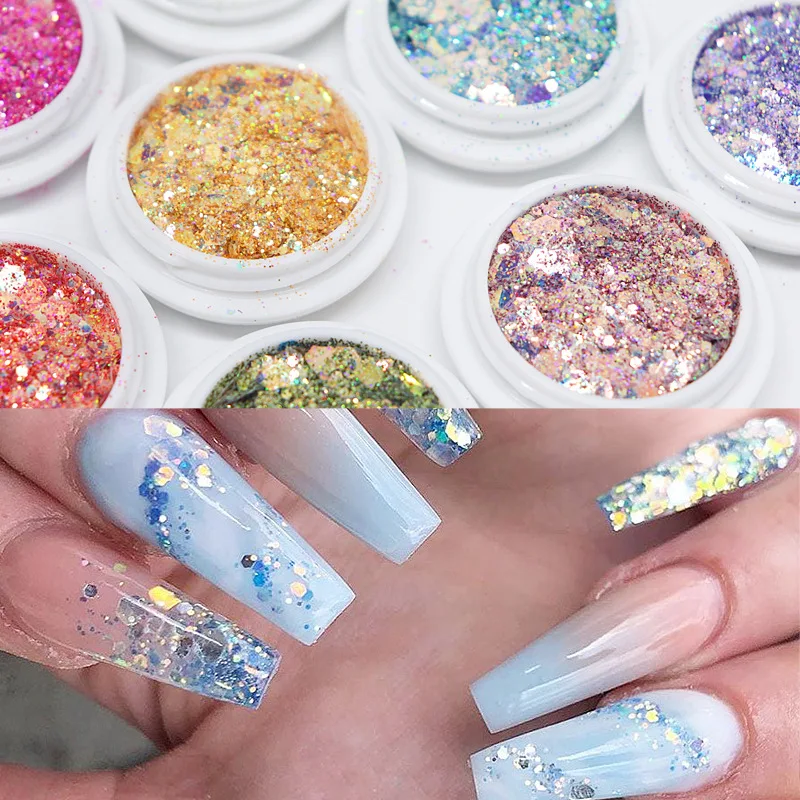Mermaid Sequins Nail Art Chunky Glitter 3D Flakes Sparkly Paillette Hexagon Spangles Chameleon Sequins Manicure Accessories