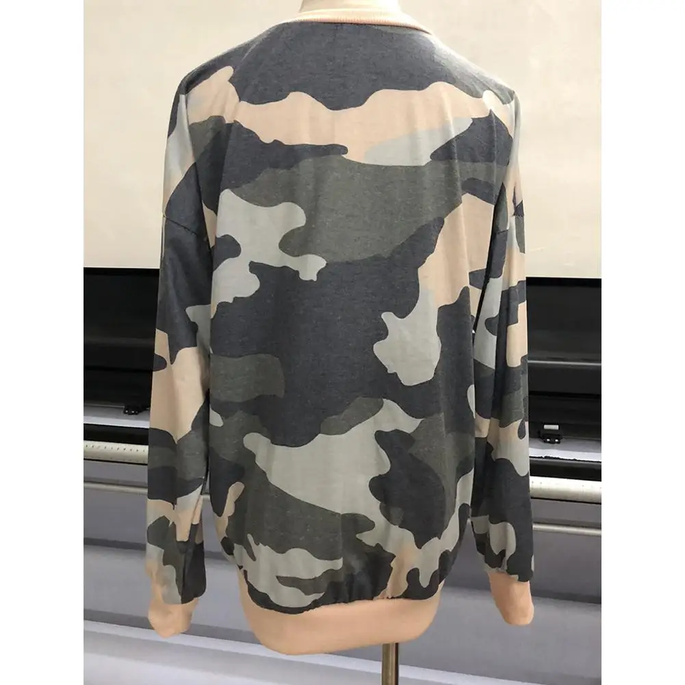 

MISSKY 2019 New Spring Autumn Women Sweatshirt Camouflage Printing Round Collar Long Sleeve Pullover Sweatshirt Female Clothes