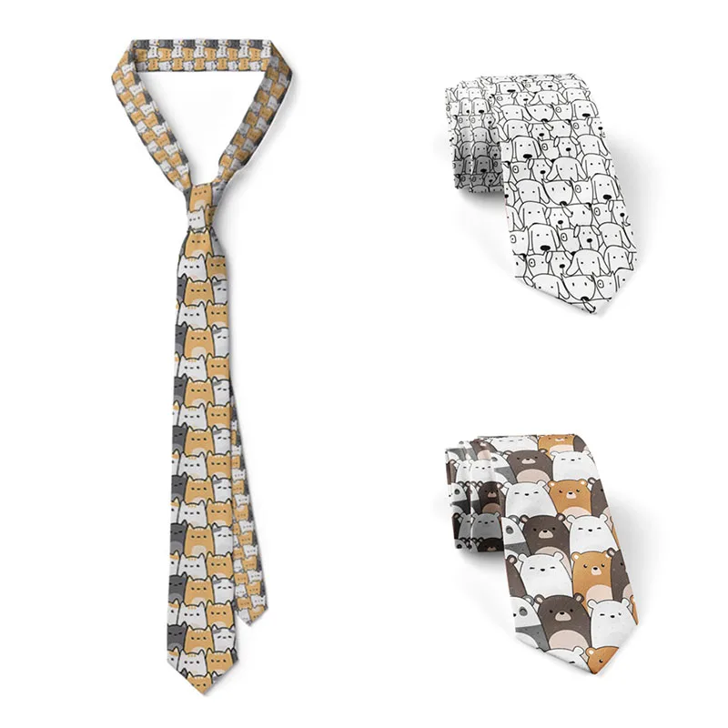 Новый мужской галстук с милым принтом для мужчин и женщин из цветного полиэстера