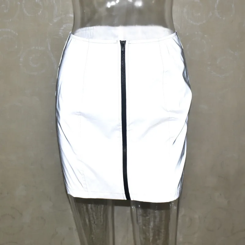 Новые пикантные на молнии Светоотражающие светильник юбки-карандаш для женщин с