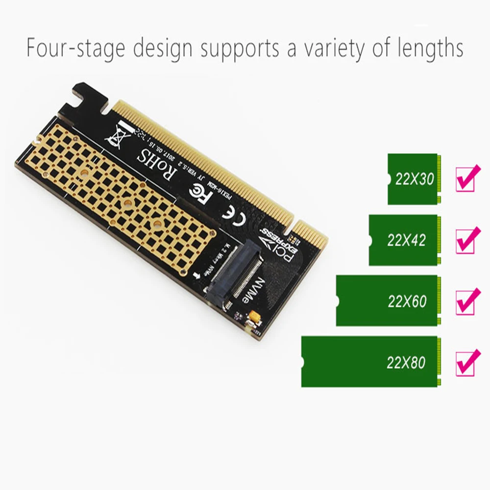 

Адаптер M.2 NVMe SSD NGFF на PCIE 3,0 X16, плата интерфейса M Key, поддержка PCI Express 3,0x4 2230-2280, размер m.2, полная скорость