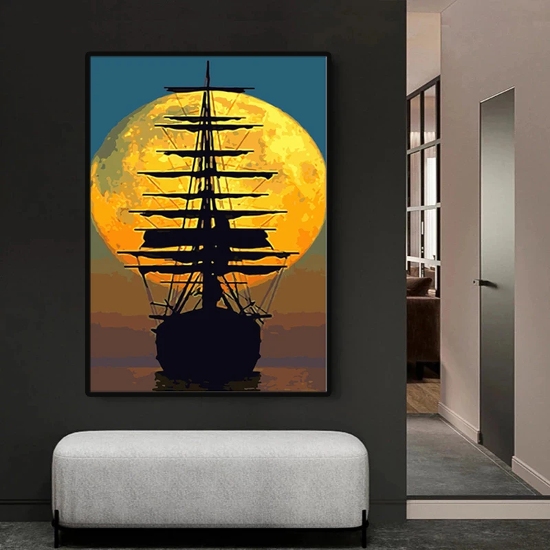 Абстрактные скандинавские постеры с изображением корабля и океана заката