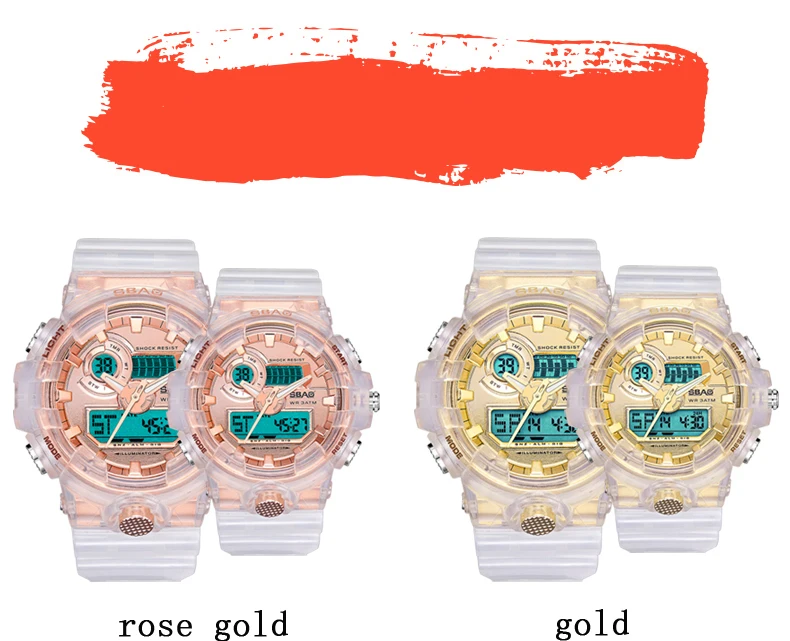 Модные спортивные парные часы, креативные прозрачные часы с двойным дисплеем для влюбленных, водонепроницаемые, с автоматической датой, для пар, наручные часы, подарок