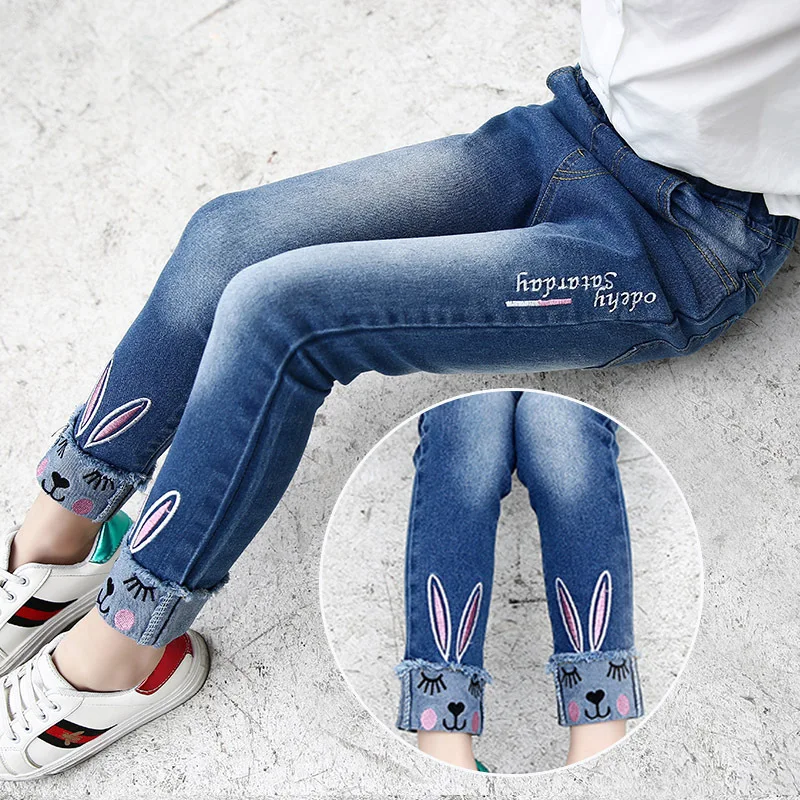 

Girls Skinny Jeans Denim Pants Cartoon Rabbit Ear Design Pencil Pants For Girls Children Trousers Kids Cowboy Long Pants 3-12T