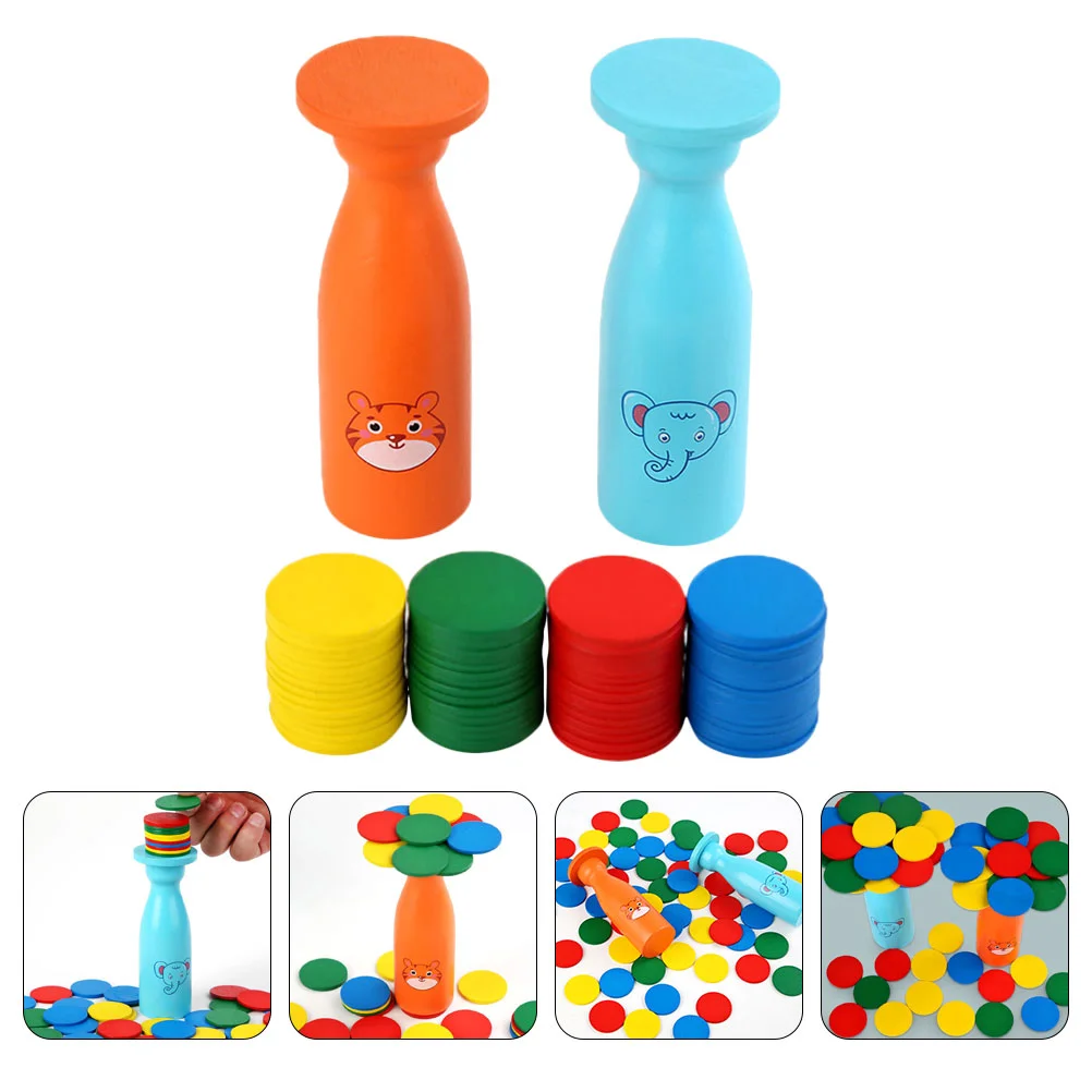 

1 Set Wooden Bottle Balanced Stacked High Block Children Educational