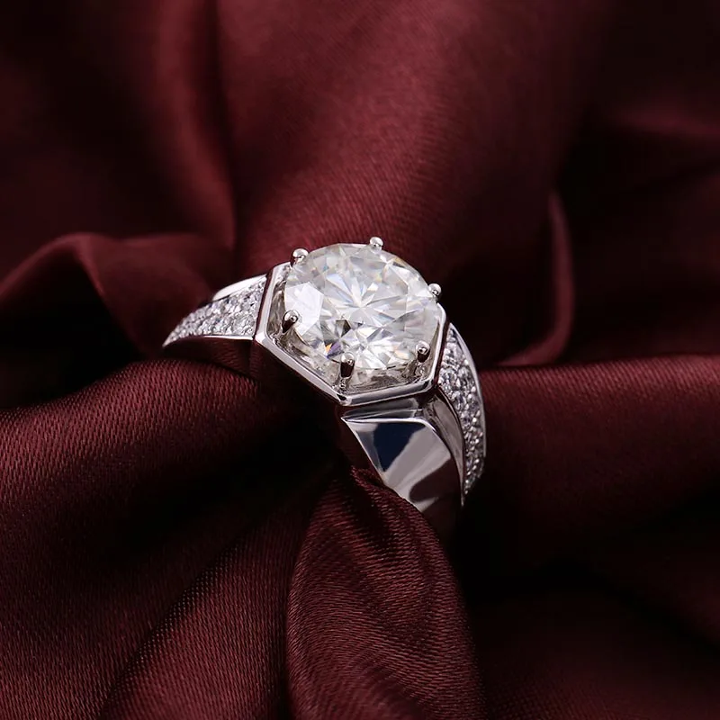 Кольцо мужское из серебра 925 пробы с муассанитом 3 карата 9 мм | Украшения и