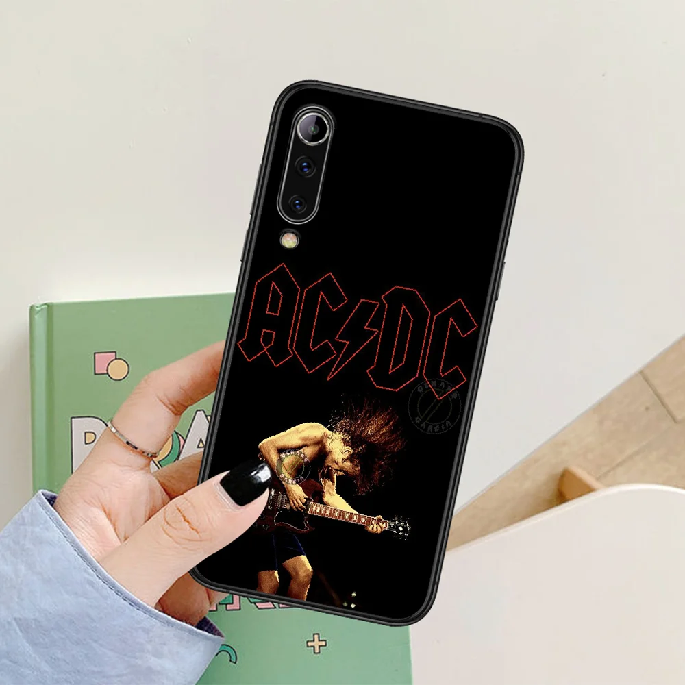 

AC DC band Phone Case For Xiaomi Mi Note 10 A3 9 MAX 3 A2 8 9 Lite Pro Ultra black Back 3D Bumper Luxury Waterproof Soft Cover