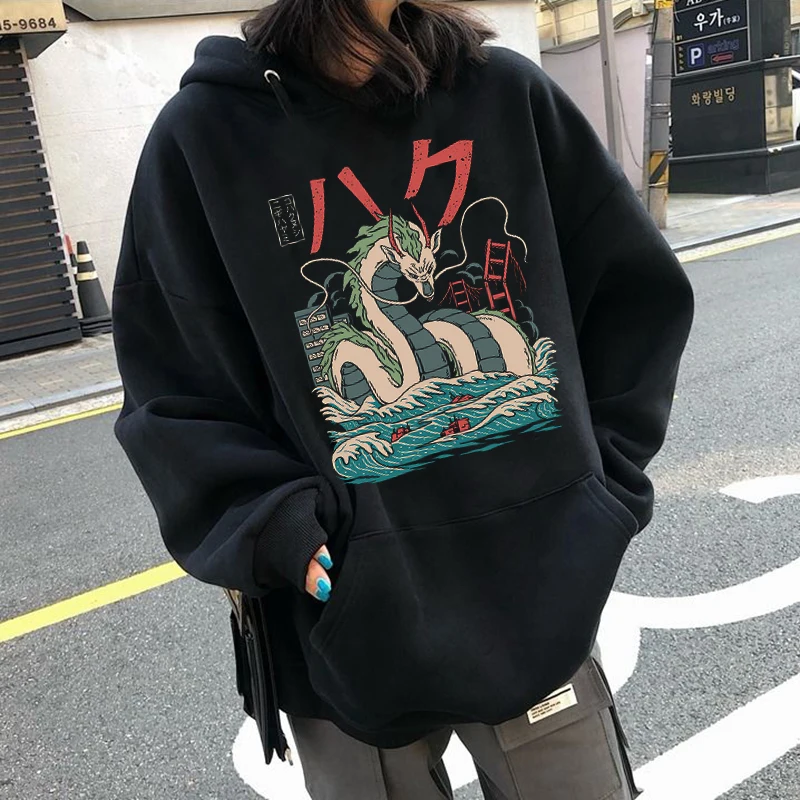 

Japanese Cartoon Dragon Printed Hoodie Men Women's Sweatshirts Harajuku Oversized Tops Fashion Streetwear Boys Girls Clothing