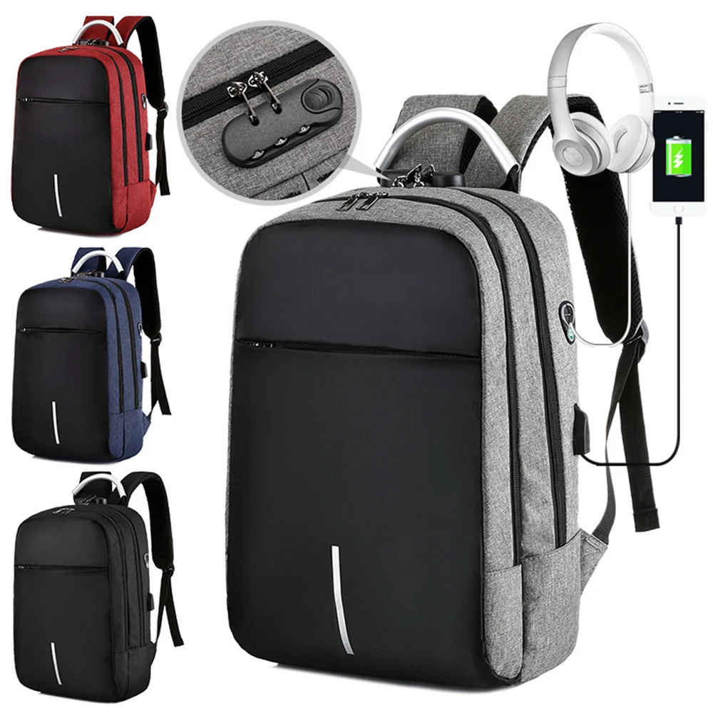 

Anti-Theft Lock Laptop Backpack With USB Charging Port Student Bags With Strap Card Holder Computer Rucksack Business Pack
