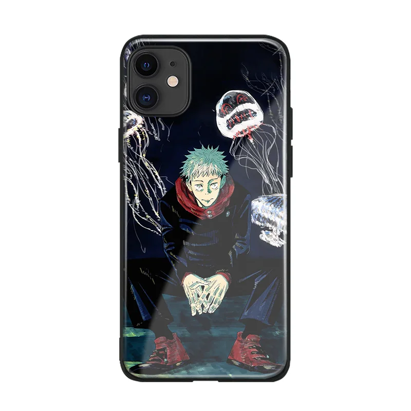 yuji itadori jujutsu kaisen anime glass soft silicone phone case for iphone se 6 7 8 plus x xr xs 11 12 mini pro max cover shell free global shipping