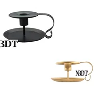 3Pcs Classic Matte Black Gold Wrought Retro Iron Candlestick Stand Base With Handle Dining Table