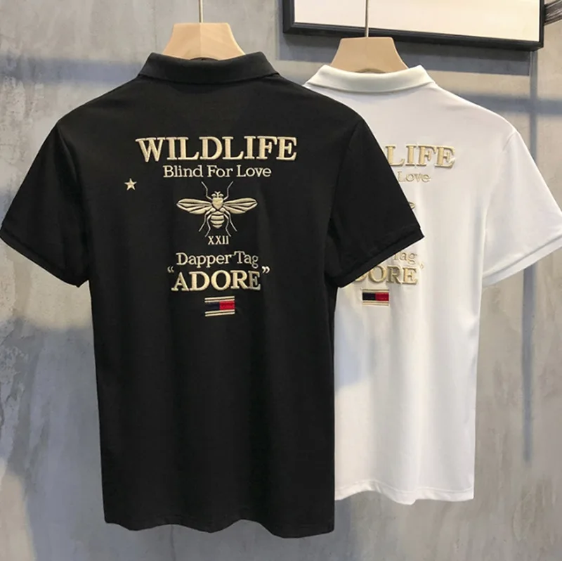 

2021 Fashion Short Sleeve Men's Korean Half Sleeve POLO Shirt Top Embroidered Little Bee Slim Youth Spiritual Handsome Top