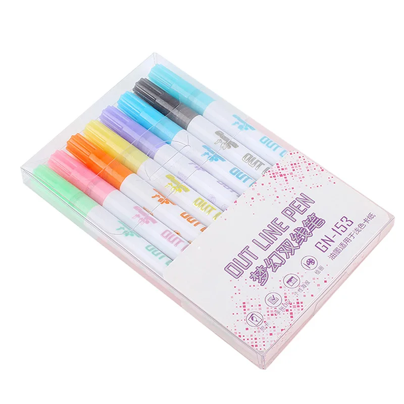 Double Line Pen, 8 Colors Glitter Marker Pen Fluorescent Outline Pens for Gift Card Writing, Drawing, DIY Art Crafts TB