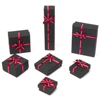 1pcs black ribbon bow jewelry packaging box vintage ring earring bracelet necklace organizer storage gifts box wholesale