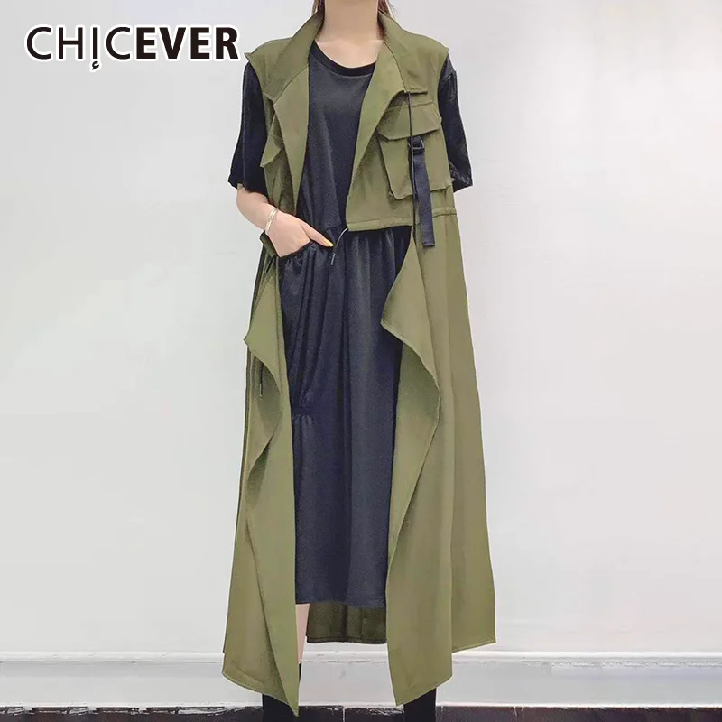 

Женское Асимметричное пальто CHICEVER, с v-образным вырезом, без рукавов, с карманами, на шнуровке, верхняя одежда, 2020