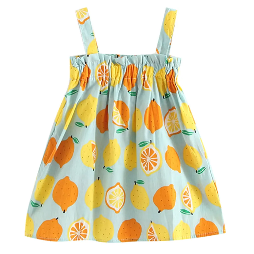 Dress For Girls Toddler Infant Baby Lemon Print Sleeveless Strap Princess Dresses Outfits 2020 New Fashion | Детская одежда и