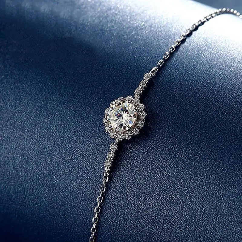 

Jazaz Fine Real 1 Carat D Color Moissanite Babysbreath Bracelet For Women Girls Birthday Present Sparkling Wedding Party B0663
