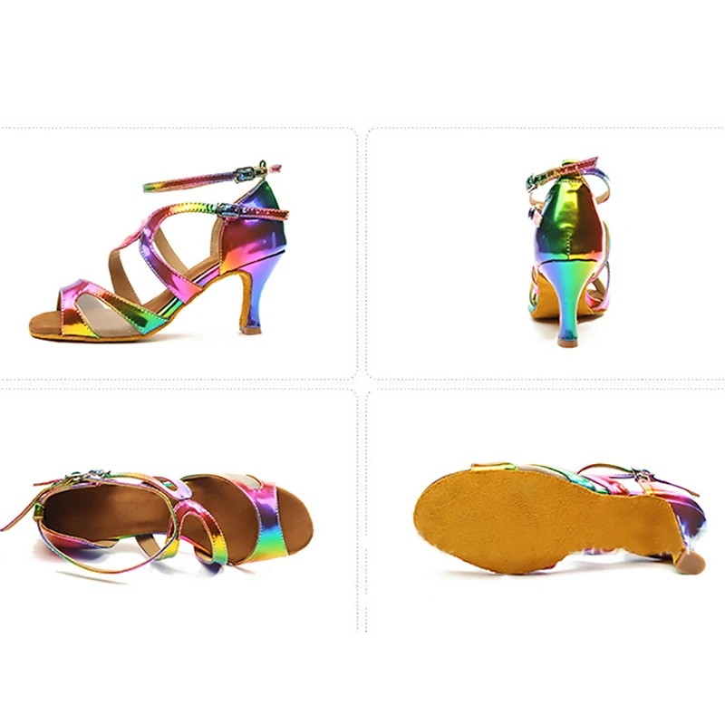 2020 New Latin Dance Shoes 5/7/9cm Heel Ballroom Dancing Rainbow Color Tange Sneaker PU for women | Спорт и развлечения