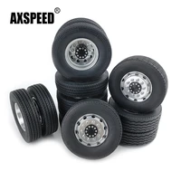axspeed 8sets frontrear cnc metal alloy wheel rims rubber tires for 114 tamiya rc trailer tractor truck 8x8 upgrade parts