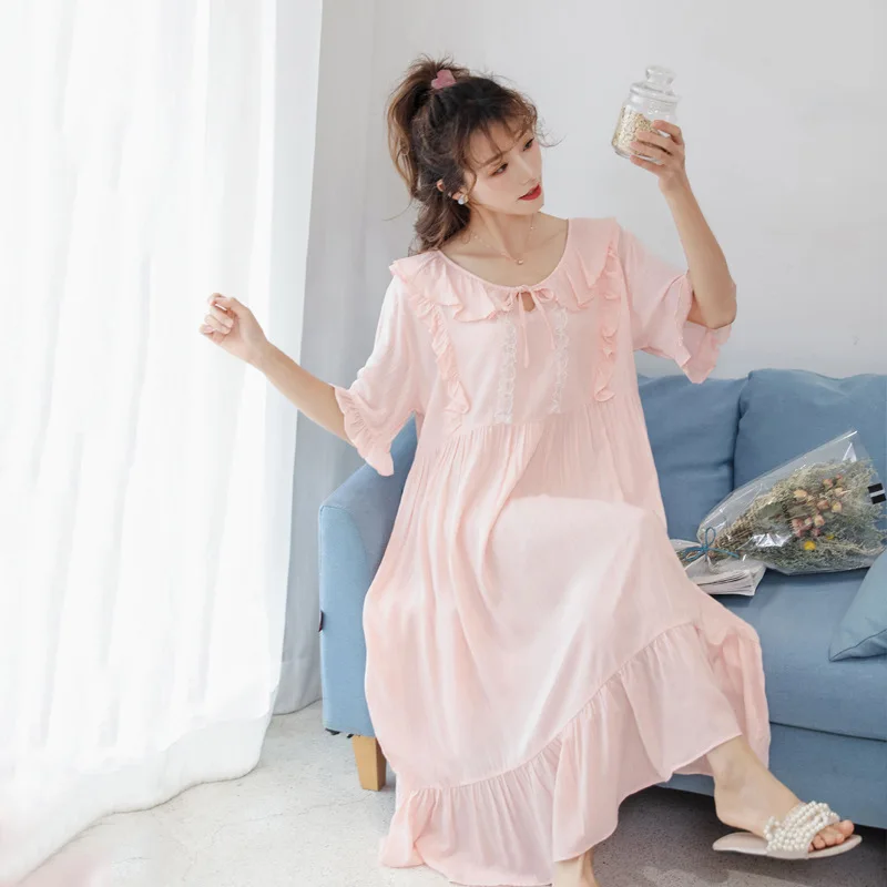 

Sexy Night Dress Woman Sleepwear Spring And Summer Cotton Palace Princess Style Home Wear Nighty Loose Sweet Nightdress Nuisette