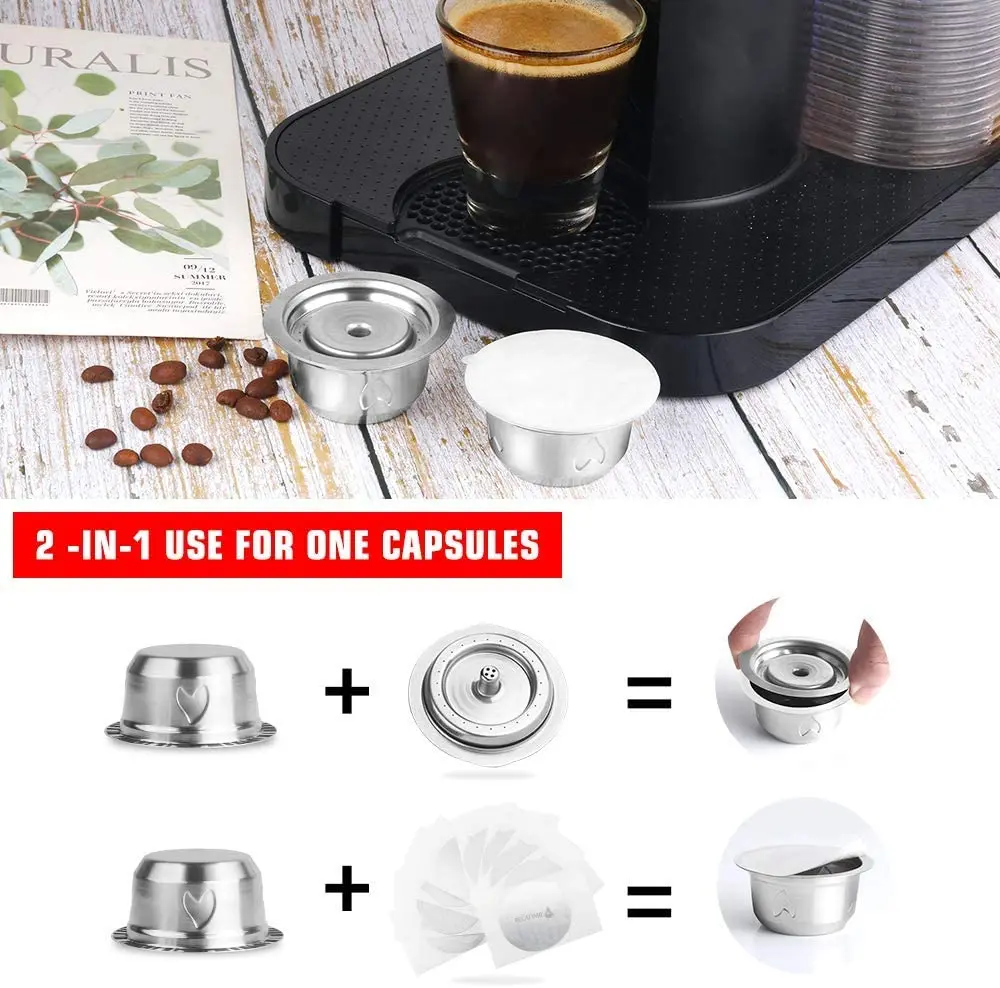 Vertuo-cápsula de café reutilizable 2 en 1, acero inoxidable, para máquina Nespresso Vertuoline Plus, crema, filtro de café