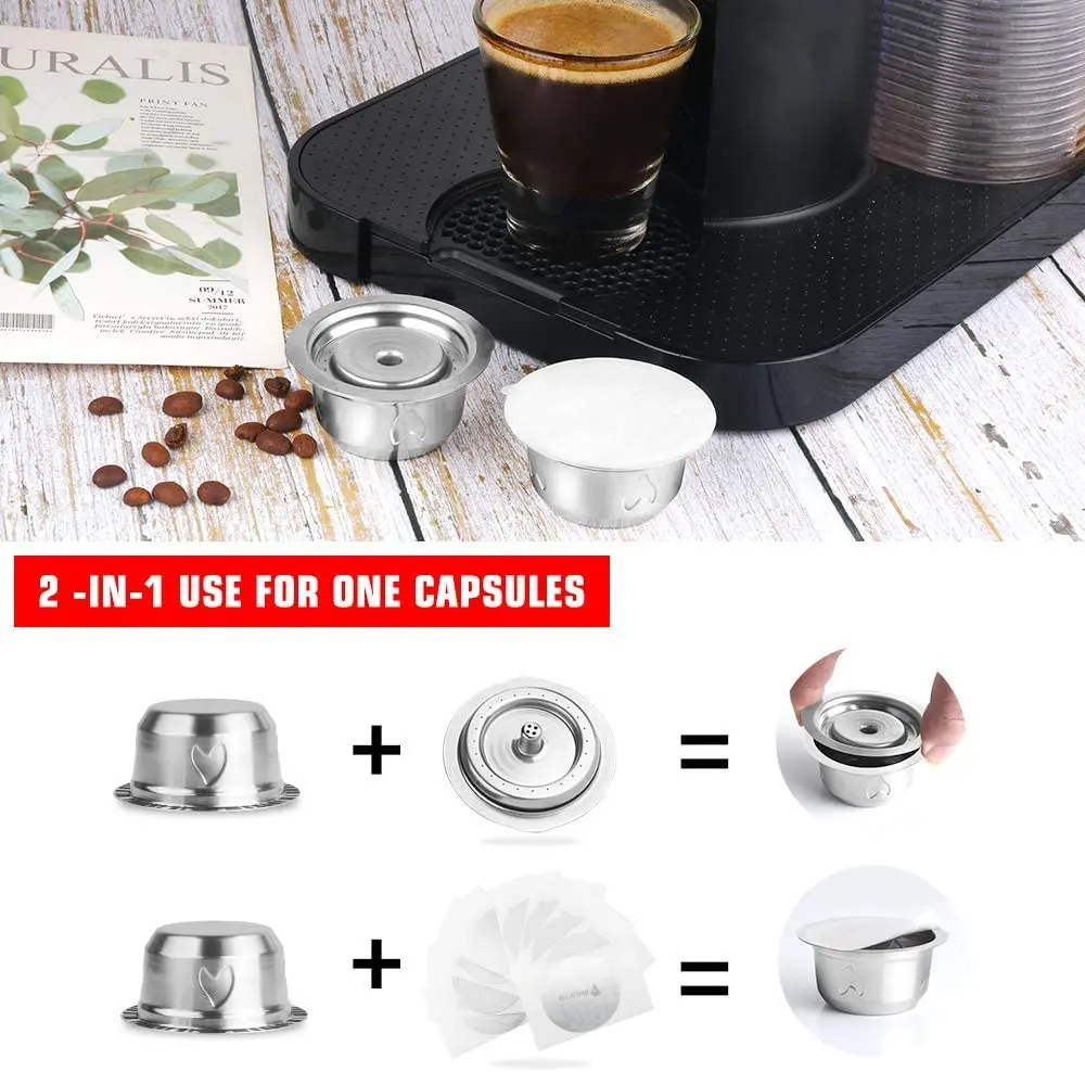 Vertuo-c&aacute;psula de caf&eacute; reutilizable 2 en 1, acero inoxidable, para m&aacute;quina Nespresso Vertuoline Plus, crema, filtro de caf&eacute;-2