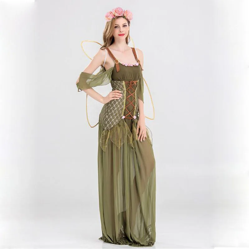 

Женский костюм для косплея эльфа фея Динь-Динь для взрослых, костюм для Хэллоуина, наряд с крыльями и головным убором