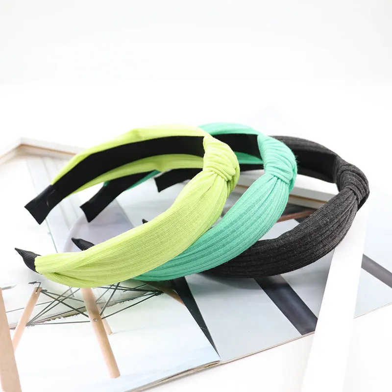

Free shipping solid knot women hairbands Knitting stripes girl's candy color headbands ins wide lady's headwear hair accessories