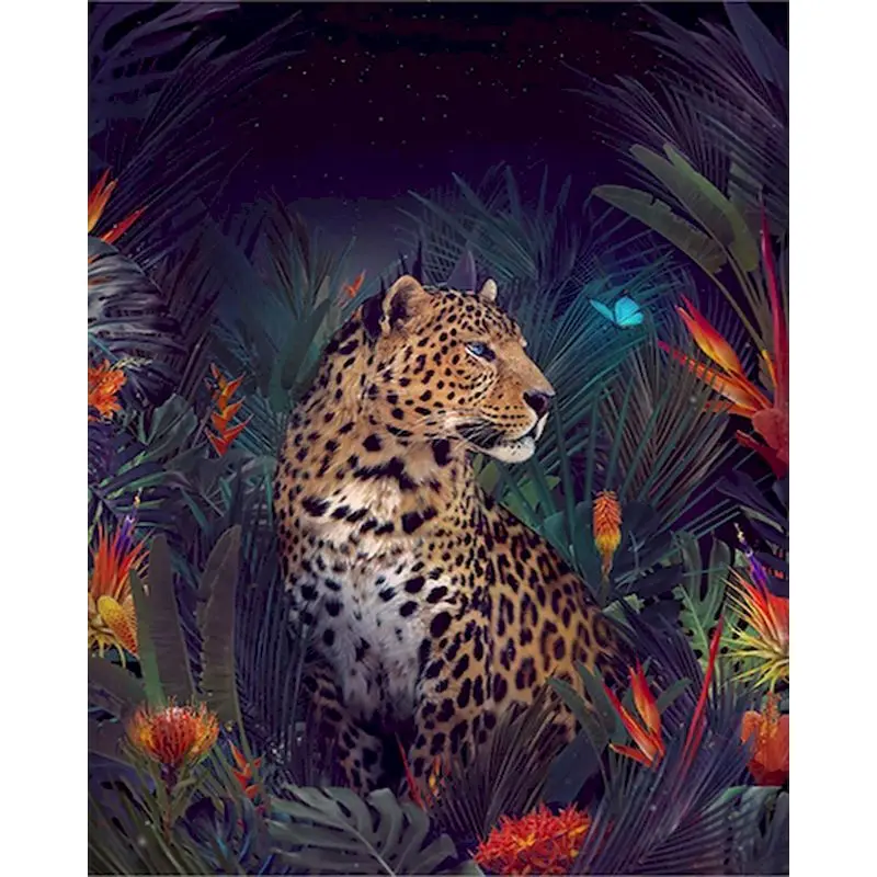 

GATYZTORY Frame Leopard Diy Painting By Numbers Animal Canvas Colouring Handpainted Wall Decor 60×75cm Gift