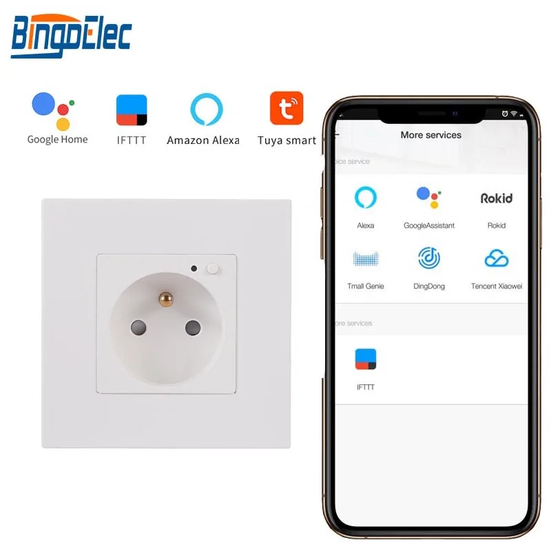 

Bingoelec EU Standard Smart Life French Socket,White Black PC Panel WiFi French Wall Socket Work With Google Home,Alexa