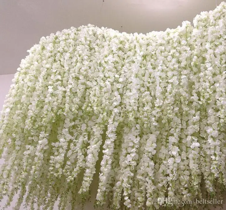 

1.8M Elegant white Artificial Silk Flower Wisteria Vine Rattan For Wedding Centerpieces Decorations Bouquet Garland Home Ornamen
