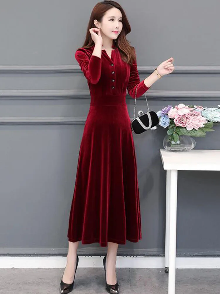 Высококачественное женское осенне зимнее платье винтажное однотонное бархатное