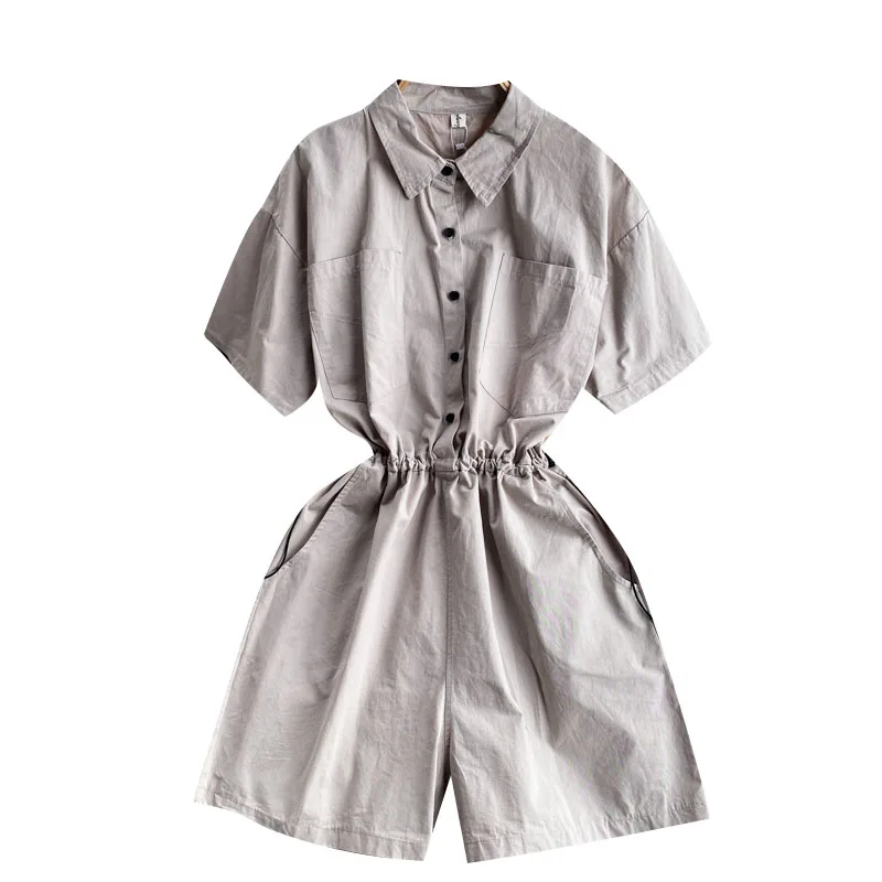 

Retro Tooling Jumpsuit Women's Summer Dress 2021 New Age-reducing Drawstring Waist Wide-leg Shorts GL466