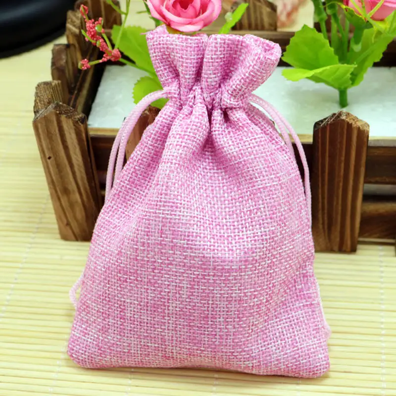 Pink 10*14 см 50 шт./лот простой коричневый льняной джутовый мешок браслет из шнурка Ювелирная посылка маленькая Подарочная сумка свадебный подарок упаковочные сумки - Цвет: Pink